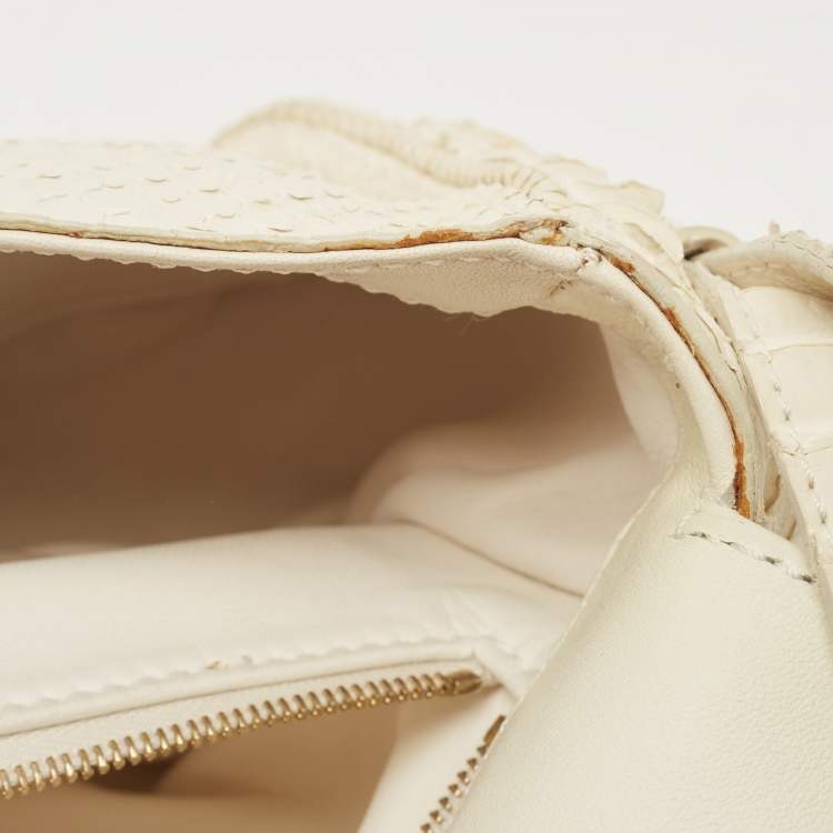 Pre Owned Celine Off White Python Flap Crossbody Bag