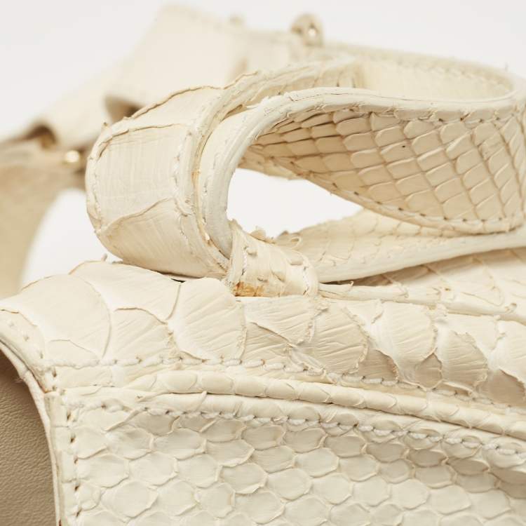 Pre Owned Celine Off White Python Flap Crossbody Bag