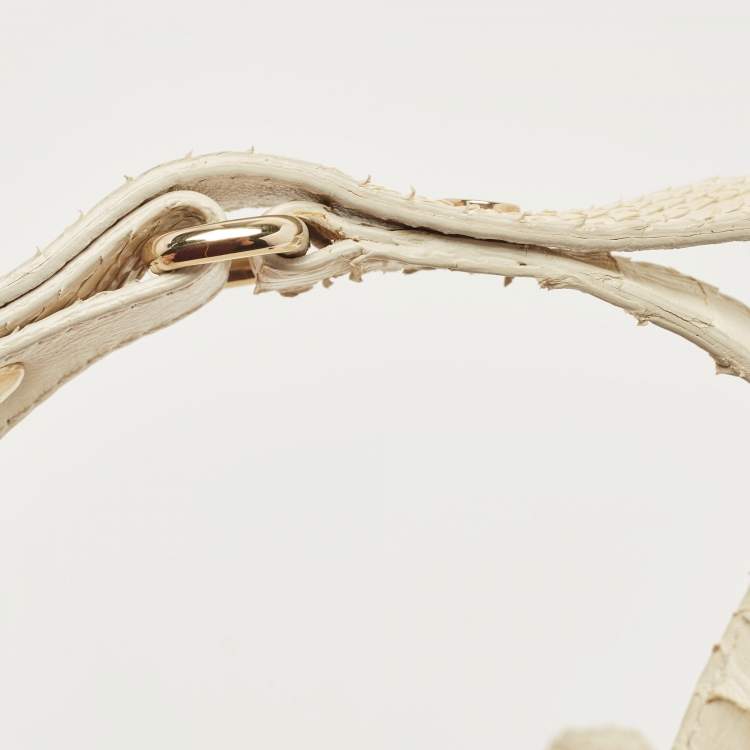 Pre Owned Celine Off White Python Flap Crossbody Bag