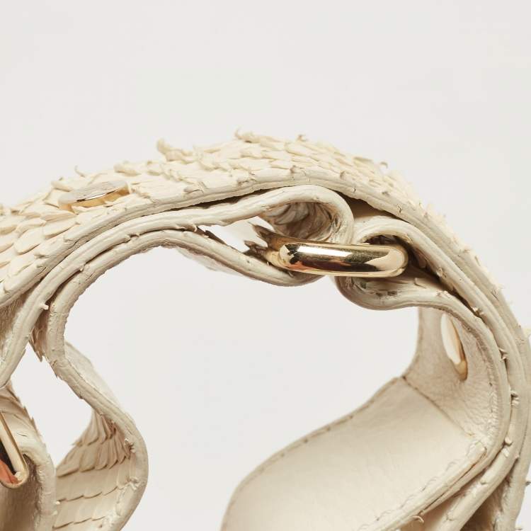 Pre Owned Celine Off White Python Flap Crossbody Bag