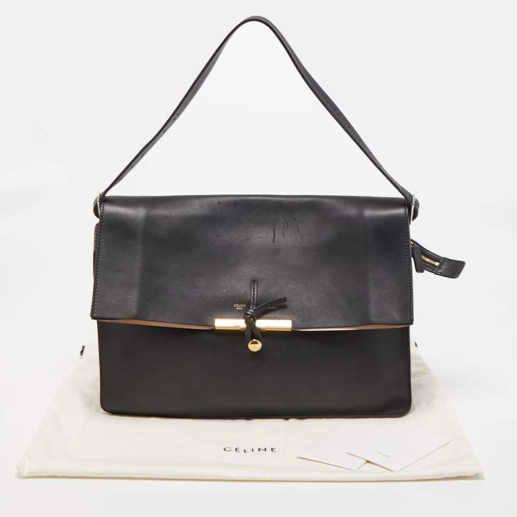 Pre Owned Celine Black Leather Clasp Flap Shoulder Bag