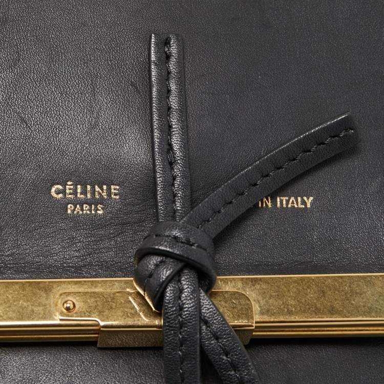 Pre Owned Celine Black Leather Clasp Flap Shoulder Bag