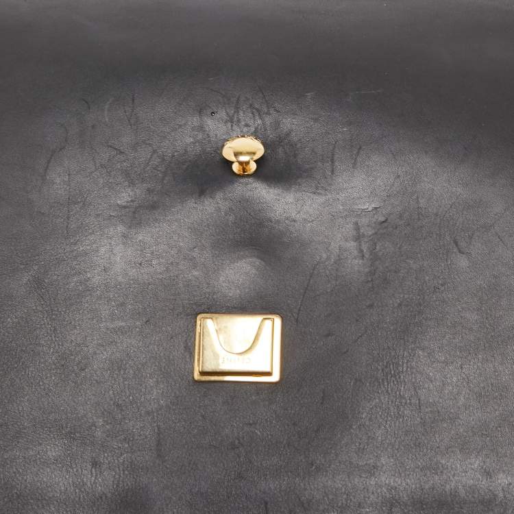 Pre Owned Celine Black Leather Clasp Flap Shoulder Bag