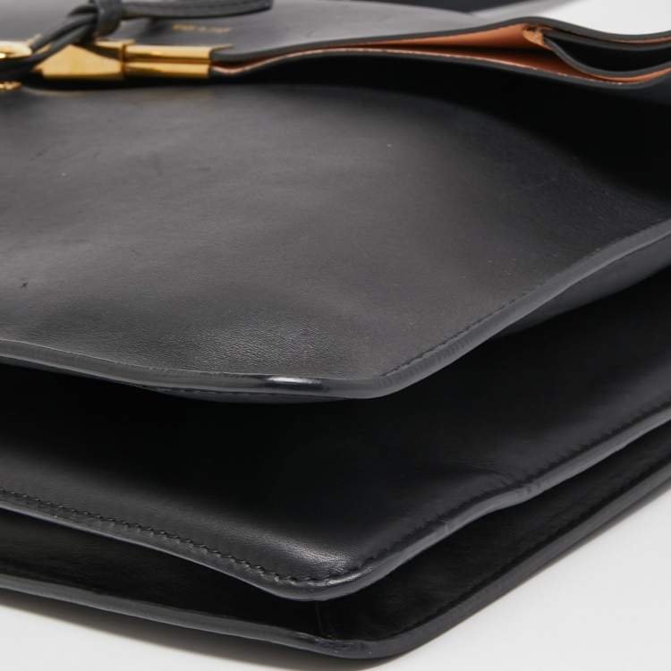 Pre Owned Celine Black Leather Clasp Flap Shoulder Bag