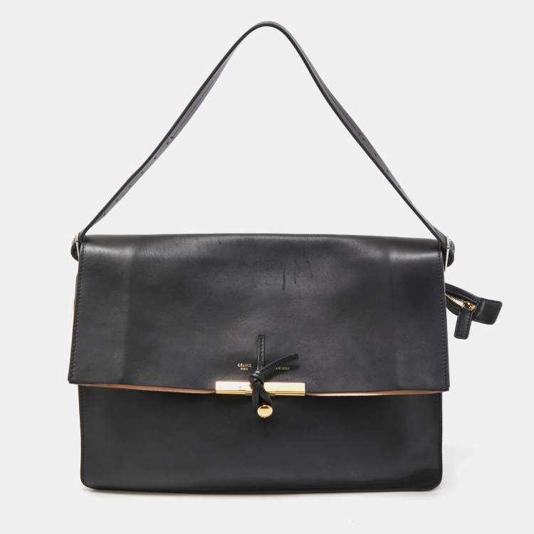 Celine Black Leather Clasp Flap Shoulder Bag Celine The Luxury Closet