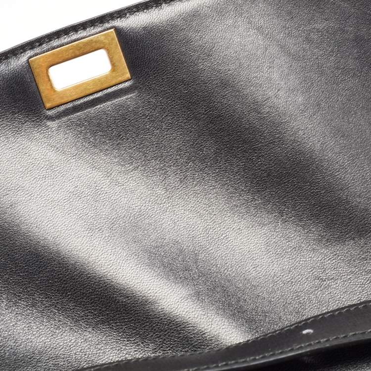 Pre Owned Celine Black/Beige Python and Leather Medium Classic Box Shoulder Bag