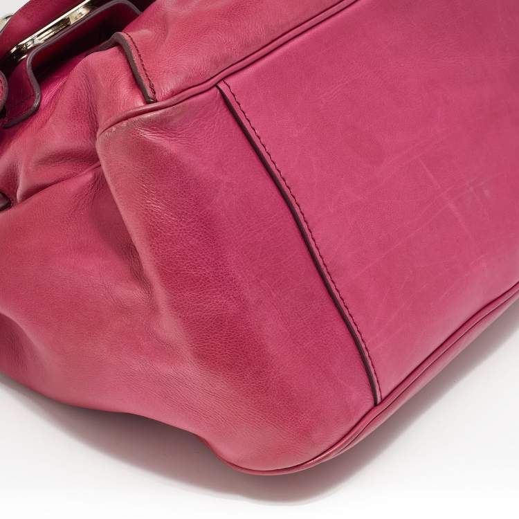 Pre Owned Celine Fuchsia Leather Front Pocket Satchel