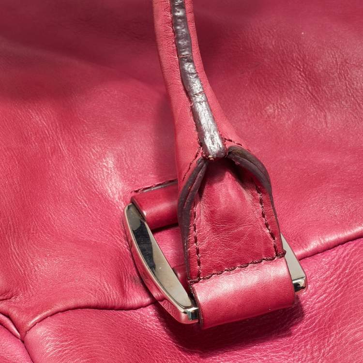 Pre Owned Celine Fuchsia Leather Front Pocket Satchel