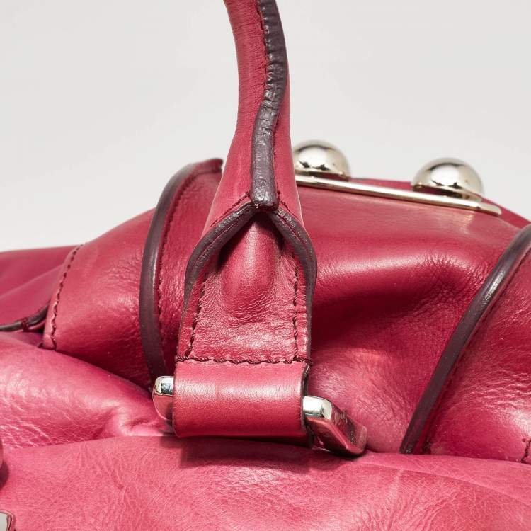 Pre Owned Celine Fuchsia Leather Front Pocket Satchel