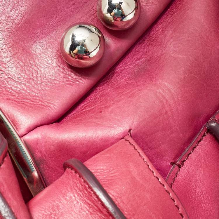 Pre Owned Celine Fuchsia Leather Front Pocket Satchel