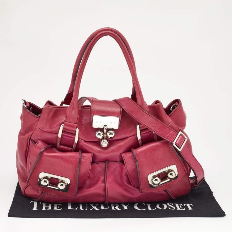 Pre Owned Celine Fuchsia Leather Front Pocket Satchel