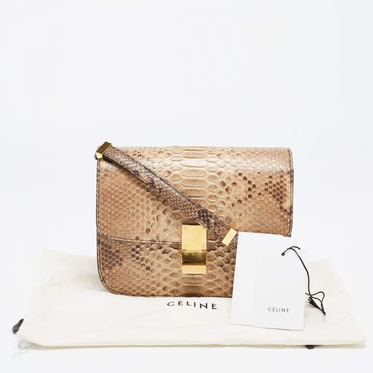 Pre Owned Celine Beige/Grey Python Medium Classic Box Shoulder Bag