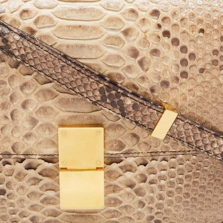 Pre Owned Celine Beige/Grey Python Medium Classic Box Shoulder Bag