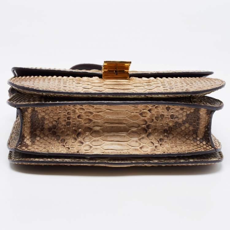 Pre Owned Celine Beige/Grey Python Medium Classic Box Shoulder Bag