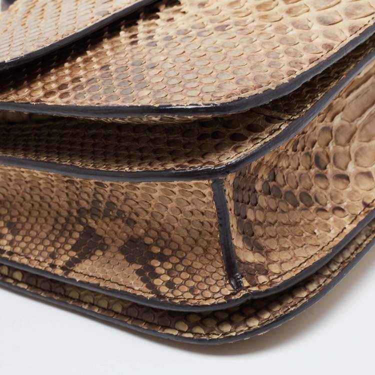 Pre Owned Celine Beige/Grey Python Medium Classic Box Shoulder Bag