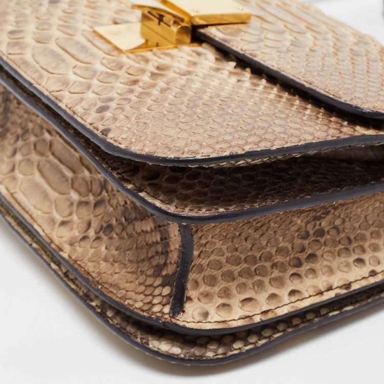Pre Owned Celine Beige/Grey Python Medium Classic Box Shoulder Bag
