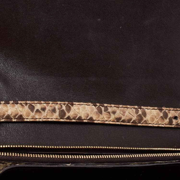 Pre Owned Celine Beige/Grey Python Medium Classic Box Shoulder Bag