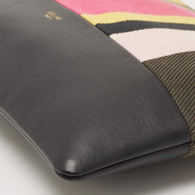 Pre Owned Celine Multicolor Striped Canvas And Leather Clutch