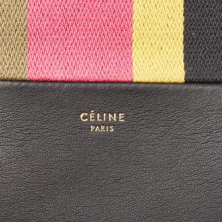 Pre Owned Celine Multicolor Striped Canvas And Leather Clutch