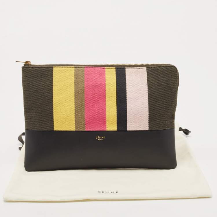 Pre Owned Celine Multicolor Striped Canvas And Leather Clutch
