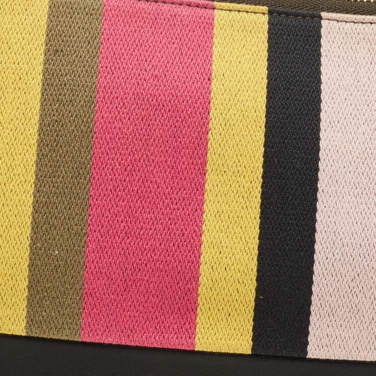Pre Owned Celine Multicolor Striped Canvas And Leather Clutch