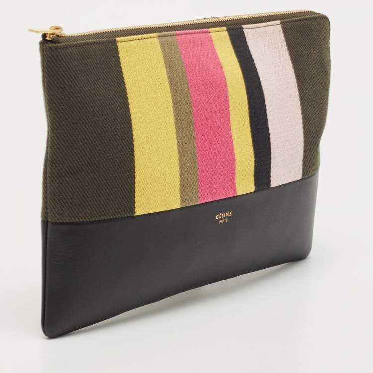 Pre Owned Celine Multicolor Striped Canvas And Leather Clutch