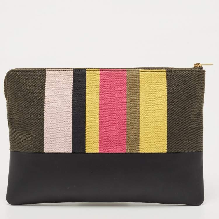 Pre Owned Celine Multicolor Striped Canvas And Leather Clutch