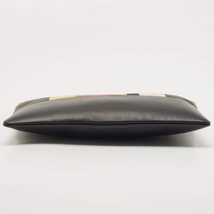 Pre Owned Celine Multicolor Striped Canvas And Leather Clutch