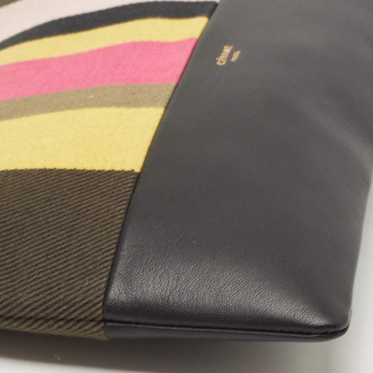 Pre Owned Celine Multicolor Striped Canvas And Leather Clutch