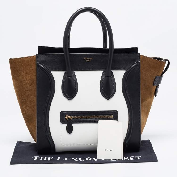 Pre Owned Celine Tri Color Leather and Suede Mini Luggage Tote