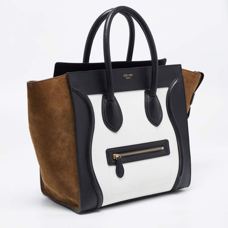 Pre Owned Celine Tri Color Leather and Suede Mini Luggage Tote