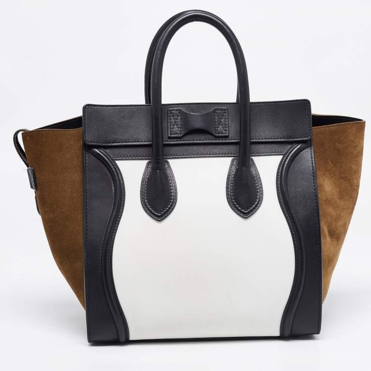 Pre Owned Celine Tri Color Leather and Suede Mini Luggage Tote