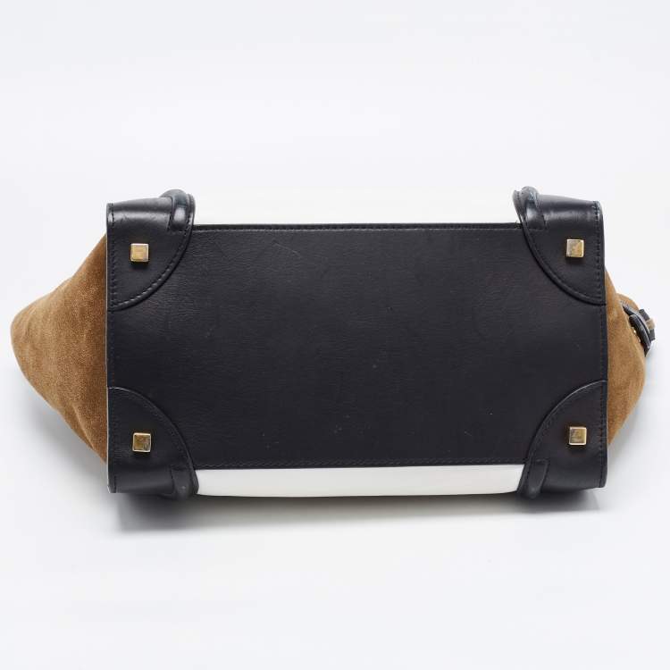 Pre Owned Celine Tri Color Leather and Suede Mini Luggage Tote