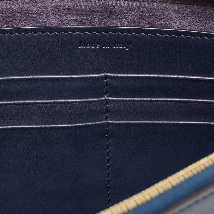 Pre Owned Celine Navy Blue Leather Braided Zip Pouch