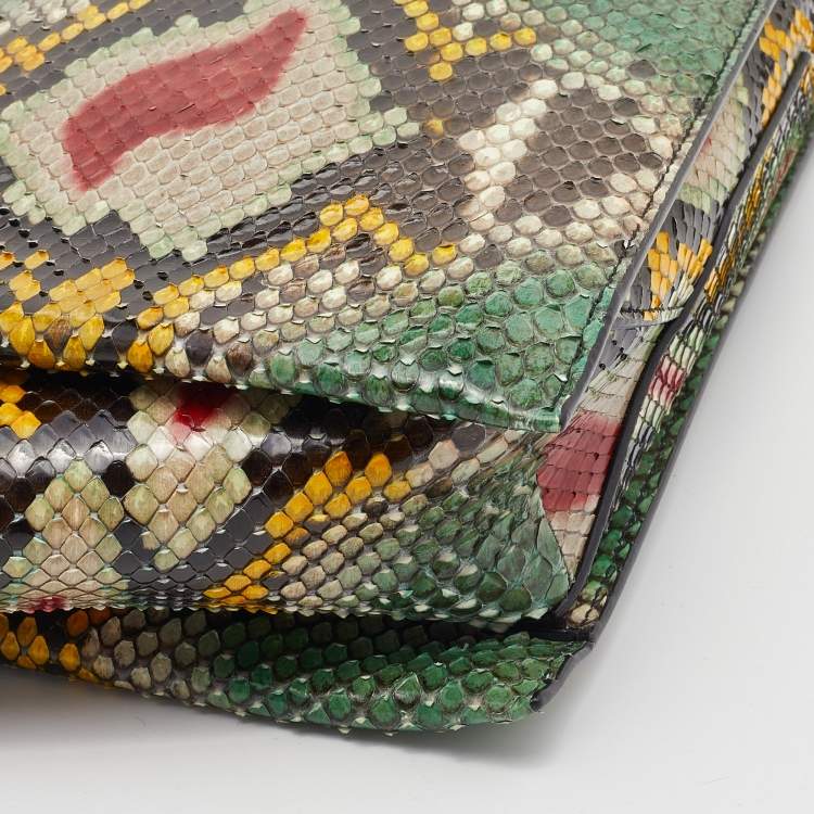 Pre Owned Celine Multicolour Python Tri Fold Chain Clutch 