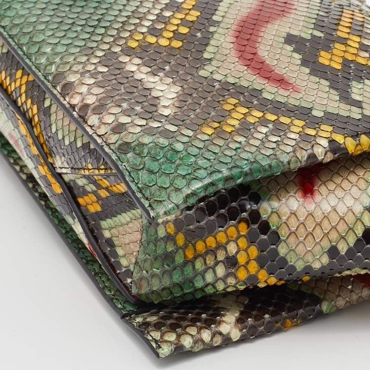 Pre Owned Celine Multicolour Python Tri Fold Chain Clutch 