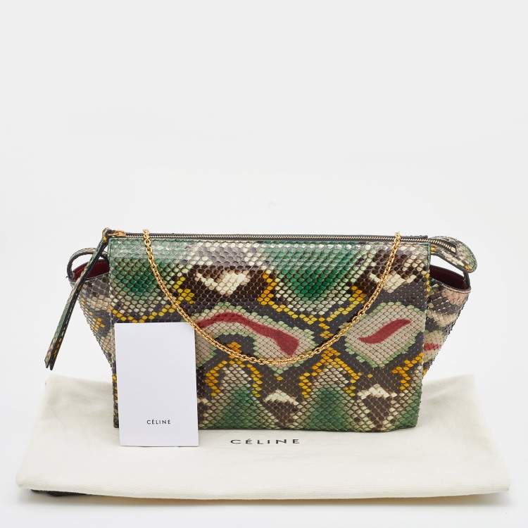 Pre Owned Celine Multicolour Python Tri Fold Chain Clutch 