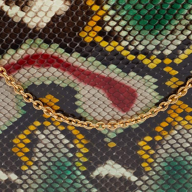 Pre Owned Celine Multicolour Python Tri Fold Chain Clutch 