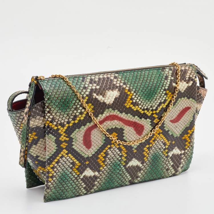 Pre Owned Celine Multicolour Python Tri Fold Chain Clutch 