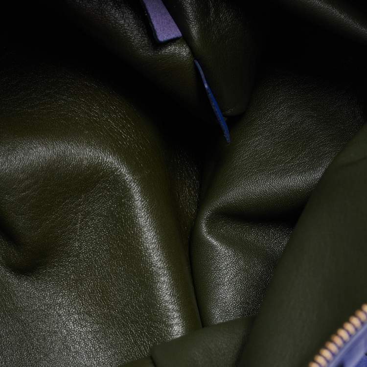 Pre Owned Celine Navy Blue Leather Lasercut Fringe Fold Over Clutch