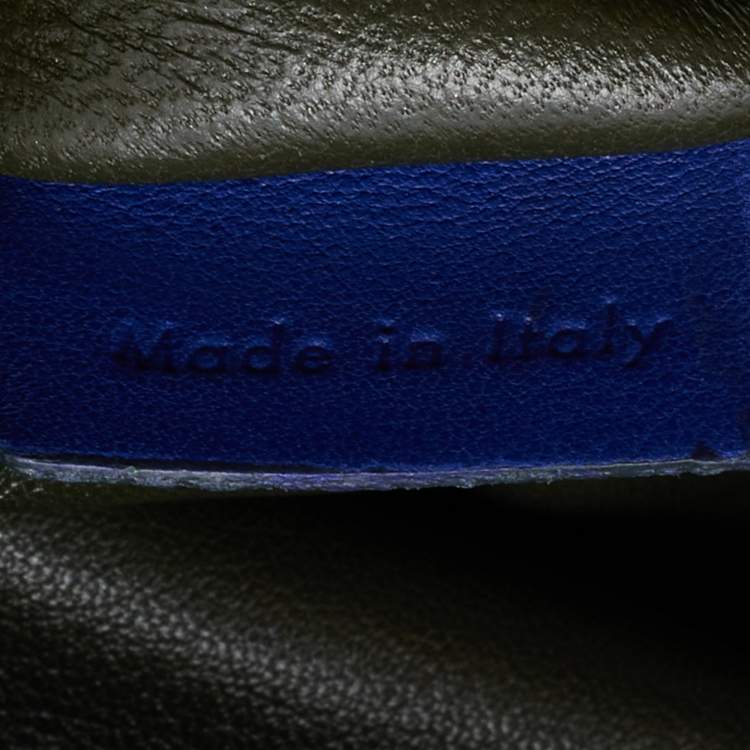 Pre Owned Celine Navy Blue Leather Lasercut Fringe Fold Over Clutch