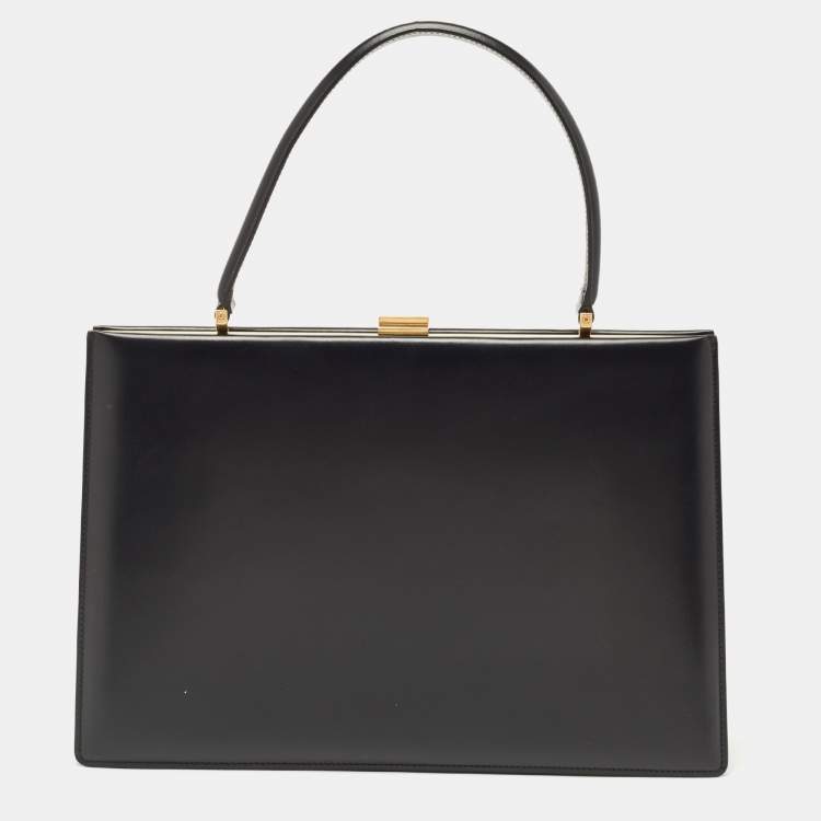 Pre Owned Celine Black Leather Medium Clasp Top Handle Bag