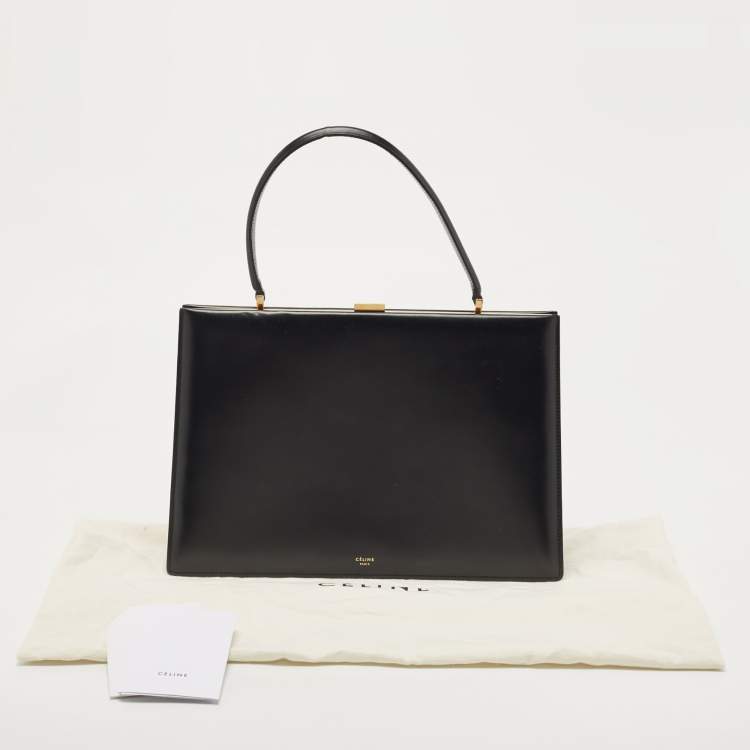 Pre Owned Celine Black Leather Medium Clasp Top Handle Bag