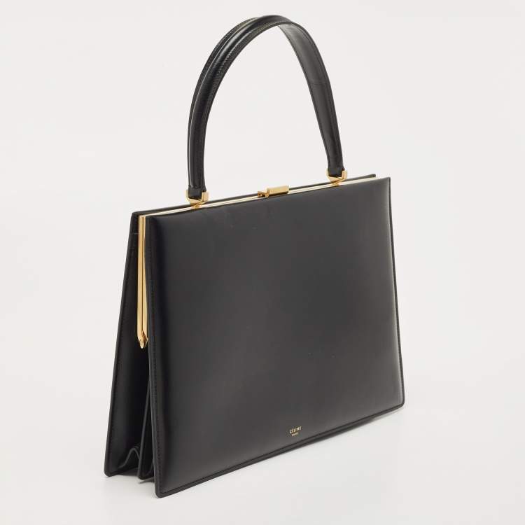 Pre Owned Celine Black Leather Medium Clasp Top Handle Bag
