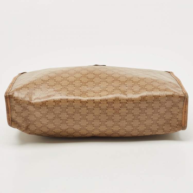 Pre Owned Celine Beige Macadam Coated Canvas and Leather Cosmetic Pouch