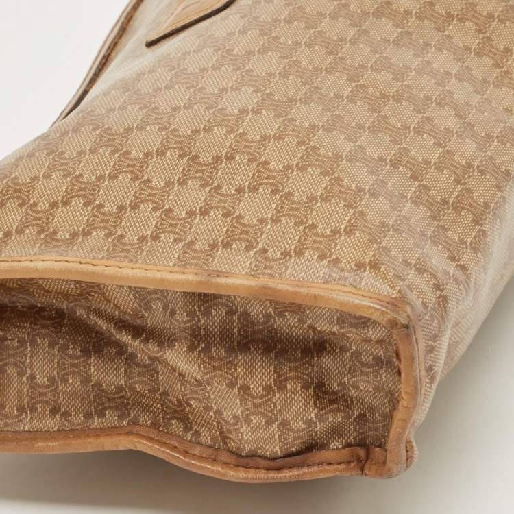 Pre Owned Celine Beige Macadam Coated Canvas and Leather Cosmetic Pouch