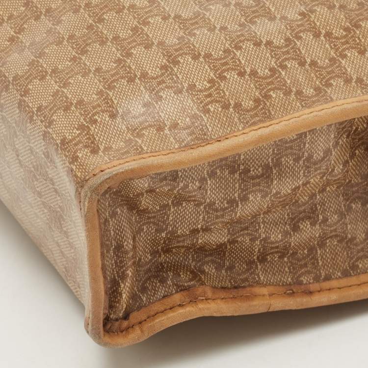 Pre Owned Celine Beige Macadam Coated Canvas and Leather Cosmetic Pouch