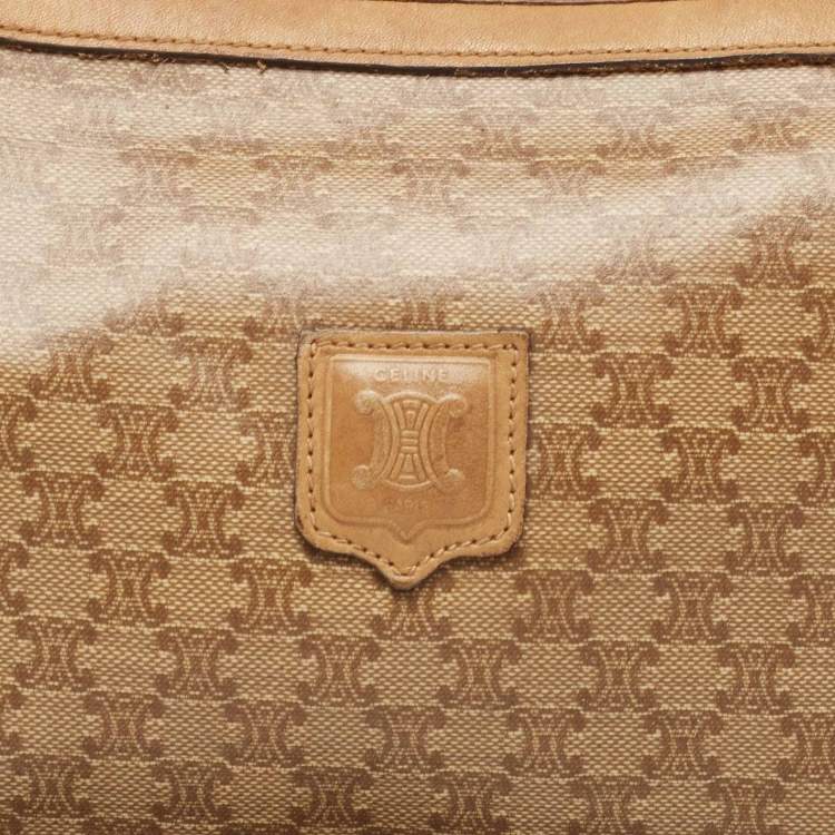 Pre Owned Celine Beige Macadam Coated Canvas and Leather Cosmetic Pouch