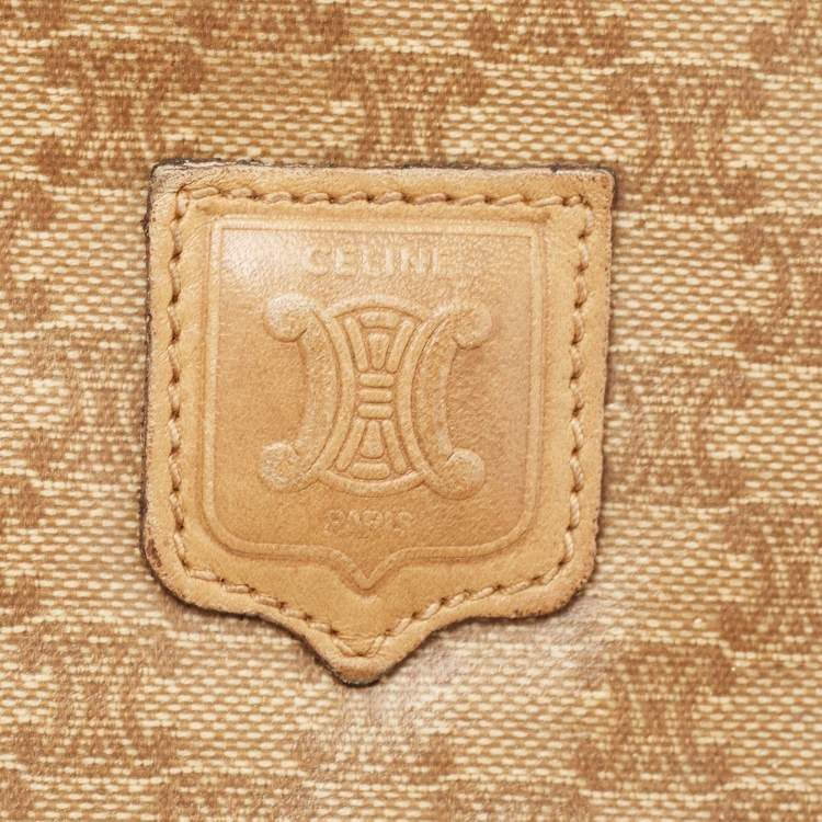 Pre Owned Celine Beige Macadam Coated Canvas and Leather Cosmetic Pouch
