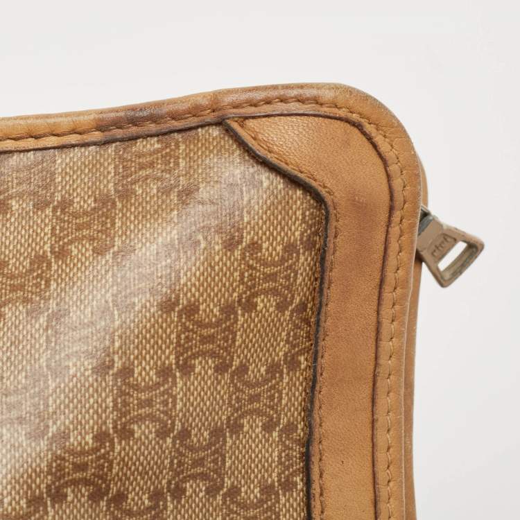 Pre Owned Celine Beige Macadam Coated Canvas and Leather Cosmetic Pouch